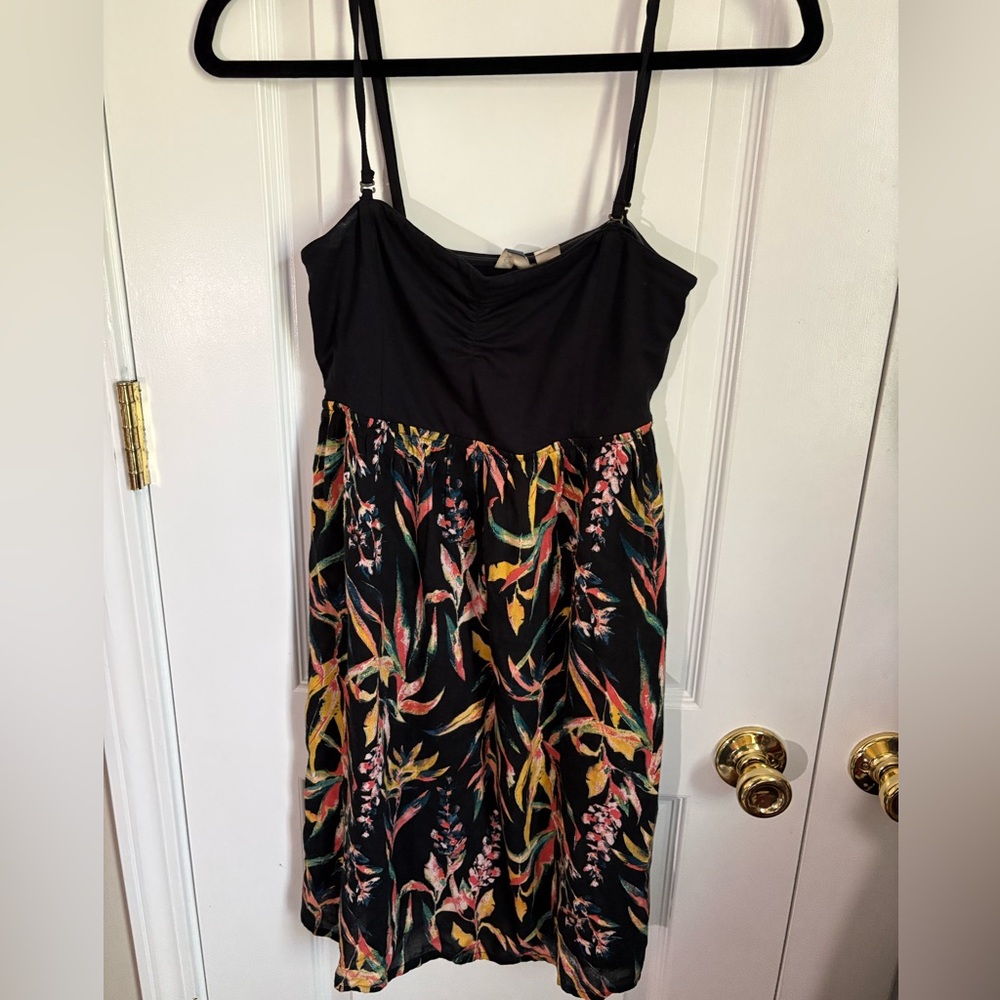 Roxy Black Floral Spaghetti Strap or Strapless Dress Adjustable Straps Size M